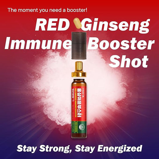 Korean Red Ginseng Immune Drink Booster - 7 Serving Vials with 12 Multivitamins, Including Zinc, Vitamin C, Iron, Niacin & 20g Ginseng Extract | Drinkable Supplement for Immunity