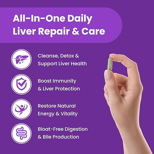 Liver Cleanse Detox & Repair Formula | 20+ Herbs: Milk Thistle Extract with Silymarin, Artichoke, Dandelion, Chicory Root Powder & More! | Premium Liver Support Pills Supplement, 60 Capsules (2-Pack)