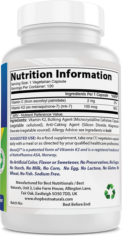 Best Naturals MK-7 Vitamin K2 100 120 Vcaps