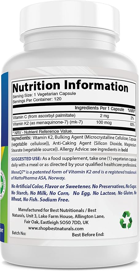 Best Naturals MK-7 Vitamin K2 100 120 Vcaps