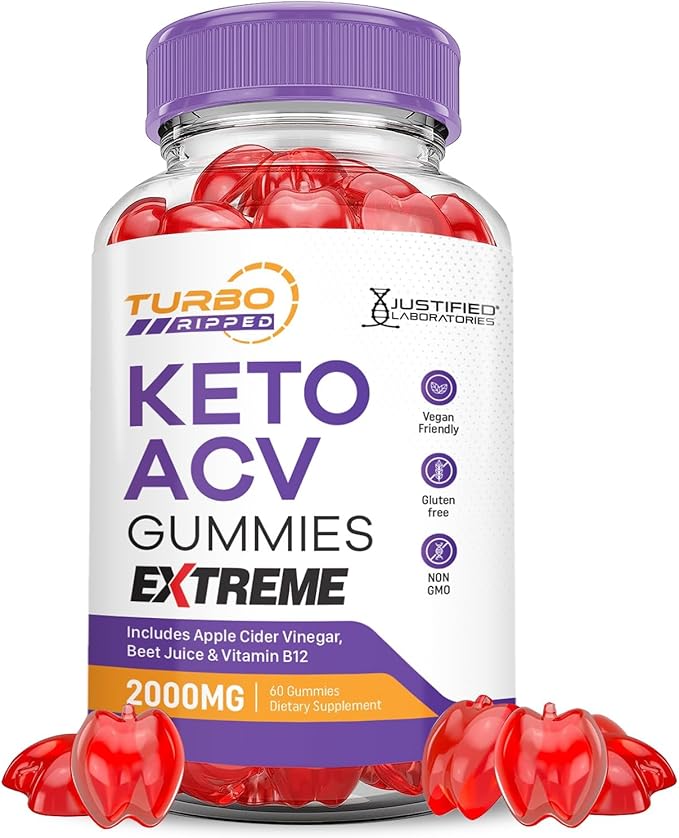 Justified Laboratories Turbo Ripped Keto ACV Gummies Extreme 2000MG Turbo Ripped Keto Gummies Apple Cider Vinegar Formulated with Pomegranate Beet Juice Powder B12 Vegan Non GMO 60 Gummys