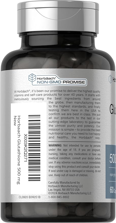 Horbäach Glutathione 500mg Reduced Supplement 60 Capsules