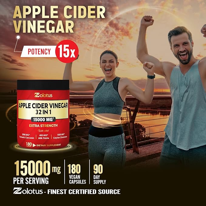 Zolotus 32in1 Apple Cider Vinegar Capsules, 15000mg with 180 Capsules