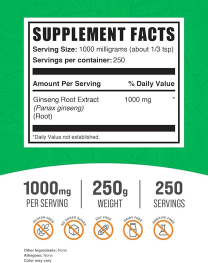 BulkSupplements.com Ginseng Root Extract Powder 1000mg per 250g (8.8 (8.8 oz) 1)