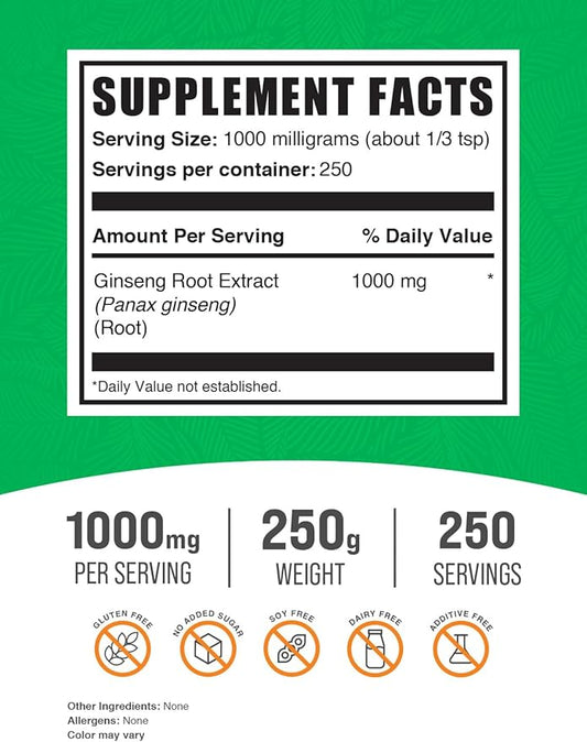 BulkSupplements.com Ginseng Root Extract Powder 1000mg per 250g (8.8 (8.8 oz) 1)