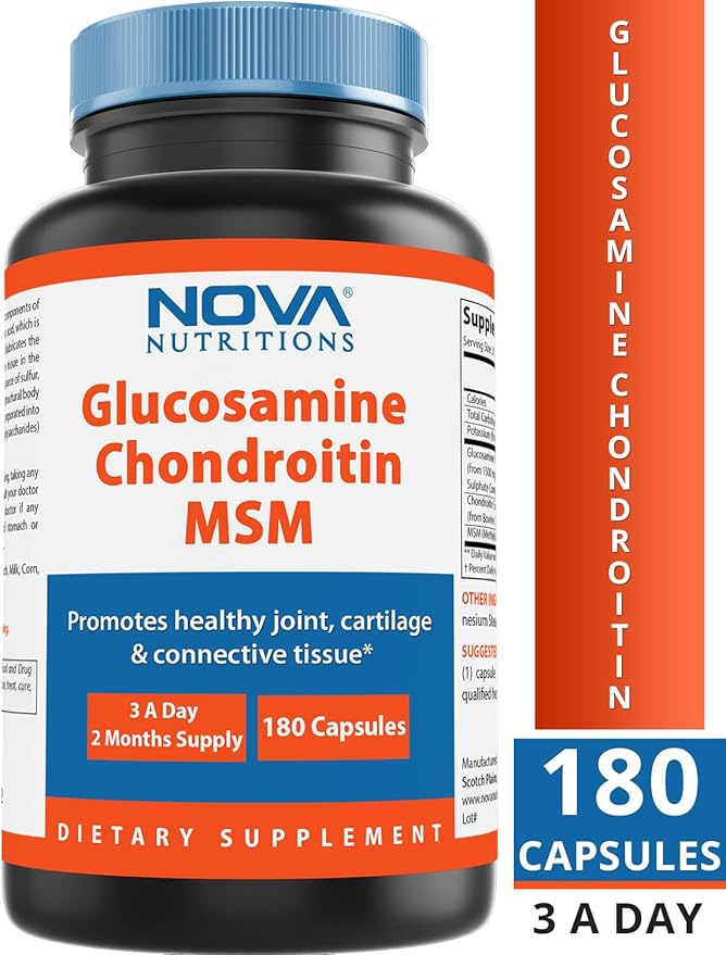 Nova Nutritions Triple Strength Glucosamine Chondroitin 2600mg/Serving Capsules, 180 Count