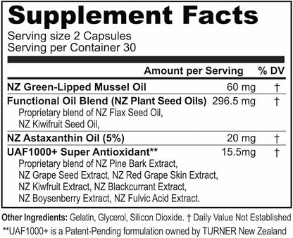 TURNER New Zealand Green Lipped Omega-3 53x Higher UAF1000+ Super 1 Bottle, 120 Softgels