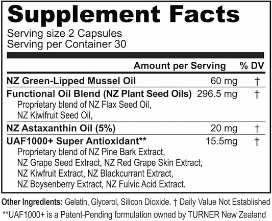 TURNER New Zealand Green Lipped Omega-3 53x Higher UAF1000+ Super 1 Bottle, 120 Softgels