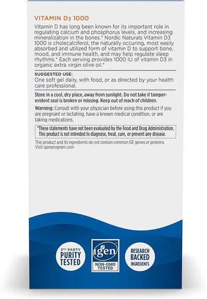 Nordic Naturals Vitamin D3 1000, Orange 120 Mini 1000 IU D3 - 120 Servings