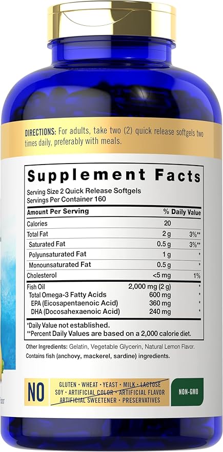 Carlyle Fish Oil Supplements 2000mg | 320 Softgels 600mg Total Omega-3 |