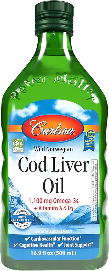 Carlson - Cod Liver Oil, 1100 Omega-3s, Wild-Caught 500 ml (16.9 Fl