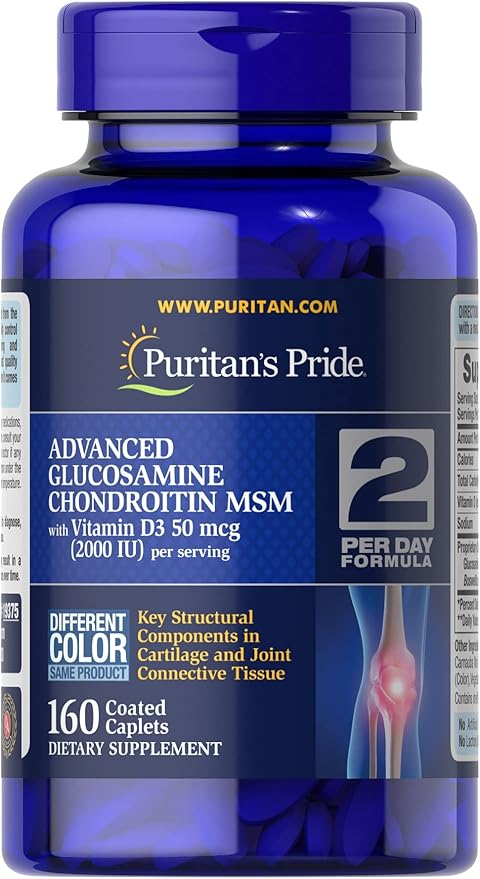 Puritan's Pride Triple Strength Glucosamine Chondroitin D3 Caplets, 160 Count