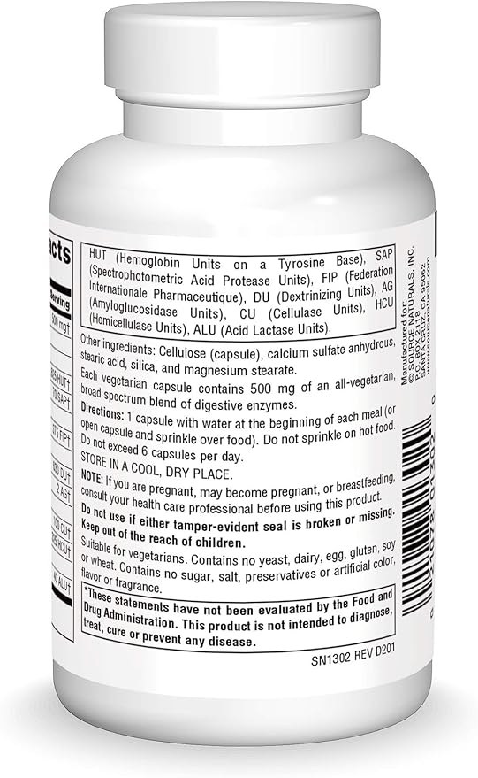 Source Naturals Essential Enzymes 500mg Bio-Aligned 120 Vegetarian