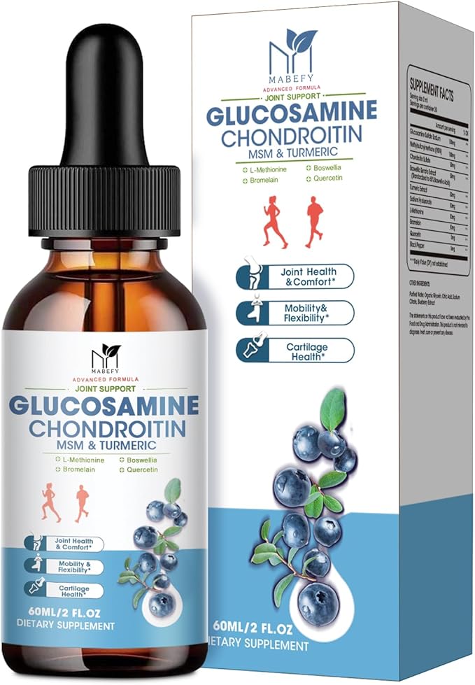 Glucosamine Chondroitin Liquid Drops with MSM Turmeric Boswellia Quercetin Bromelain-Vegan, Antioxidant Support for Back,Knee,Hands-Joint Support Supplement Healthy Joints, Mobility Cartilage