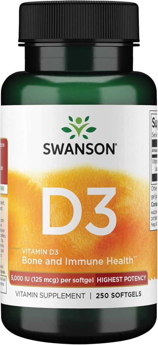 Swanson Vitamin D3 - Vitamin Supplement Promoting Bone Health & Immune System Support - Natural Support for Calcium Distribution & Absorption - (250 Softgels)