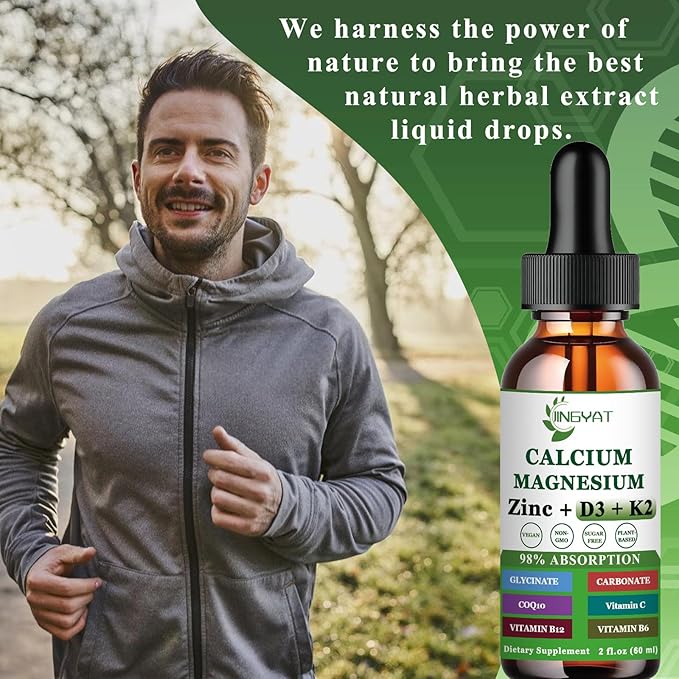Calcium Magnesium Zinc Liquid Drops, Liquid 500mg Calcium 1000mg with D3,K2,B6,B12,Coq10 for Function,6X Stronger