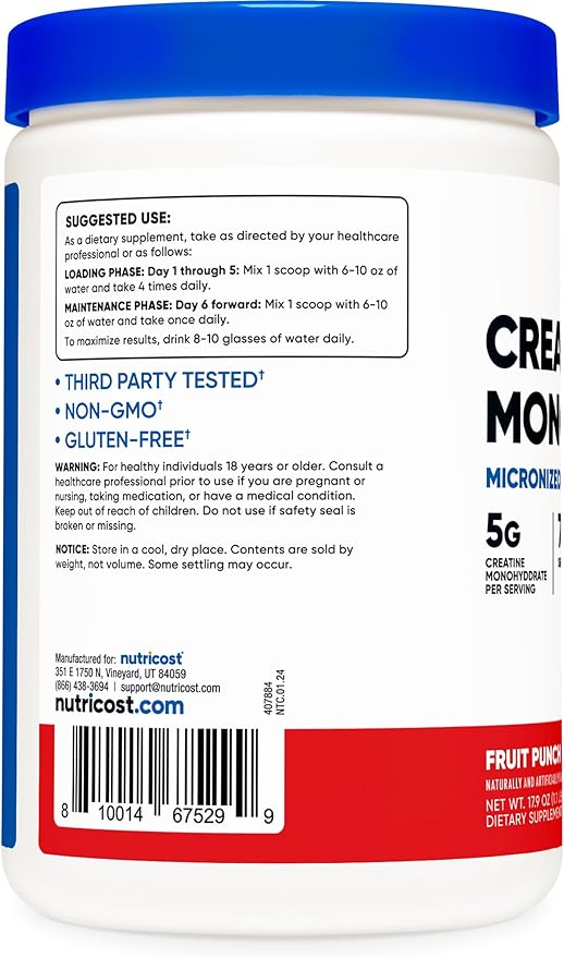 Nutricost Creatine Monohydrate Powder (Fruit Punch, 500 Gram)