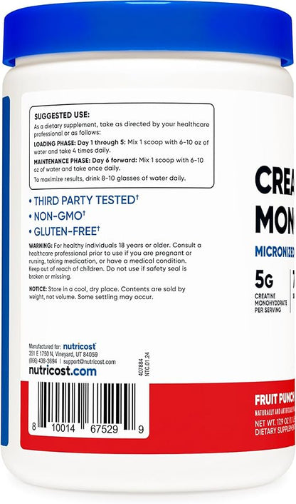 Nutricost Creatine Monohydrate Powder (Fruit Punch, 500 Gram)