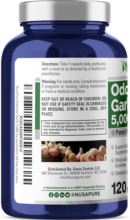 NusaPure Odorless Garlic Extract 5000mg Capsule 120 Veggie