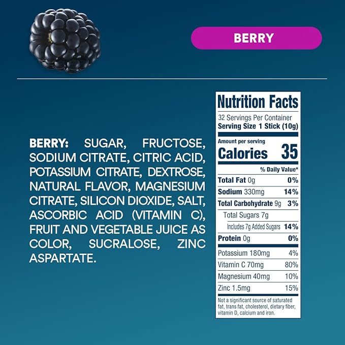 DripDrop Hydration - Berry - Electrolyte Drink Mix Single Serve Powder Packets | Non-GMO, Gluten Free, Vegan | 32 Sticks