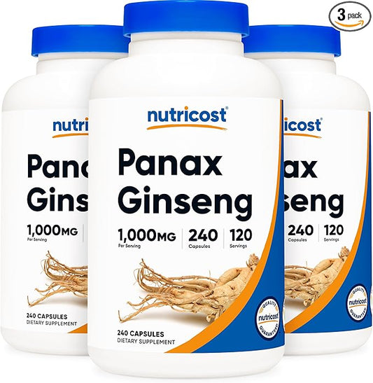 Nutricost Panax Ginseng 1000mg, 240 Capsules, 3 Bottles 120 Servings