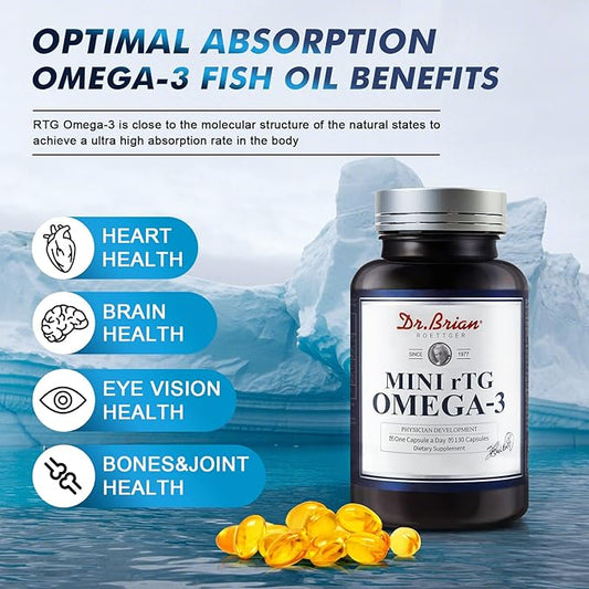 Dr.Brian Fish Oil Supplement 130 softgel, 3 Fish 500mg rTG Omega-3 Support
