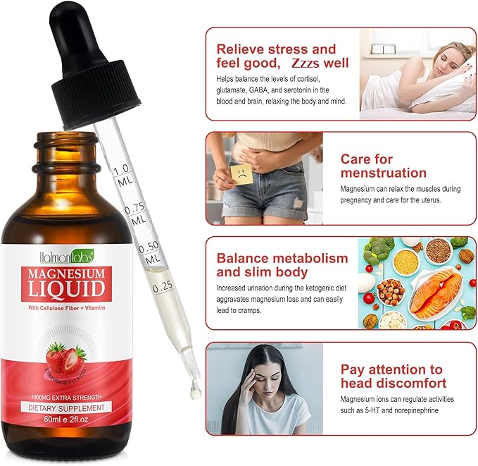 Magnesium Glycinate Liquid Drops,1000mg Liquid Magnesium B6,C,D and 2 Fl