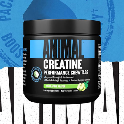 Animal Creatine Chews Tablets - Enhanced Creatine Monohydrate with AstraGin to Improve Absorption, Sea Salt for Added Pumps, Delicious and Convenient Chewable Tablets - Green Apple
