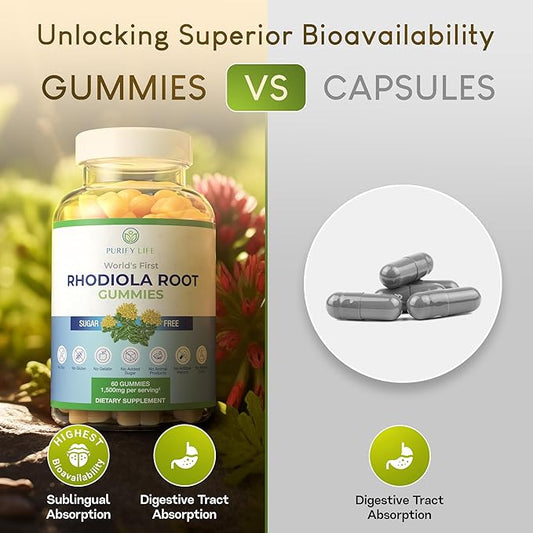 Sugar-Free Rhodiola Rosea Gummies (1500mg/Serving) Adaptogenic 60 Vegan
