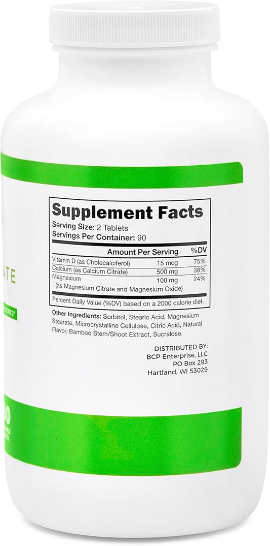 BariSlim Bariatric Calcium Citrate with Magnesium & Vitamin D Tabs - 500mg Calcium Citrate - Formulated for Post Weight Loss Surgery - Supports Bone Health | Raspberry Flavor