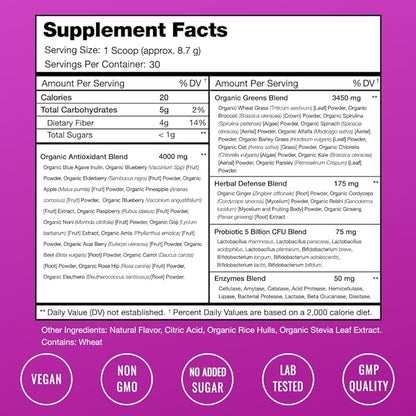 NutraChamps Super Greens Powder Premium Antioxidant Superfood, 40+ Greens and Superfoods Including Wheatgrass & Spirulina, Probiotic Powder Greens, Sweet Berry