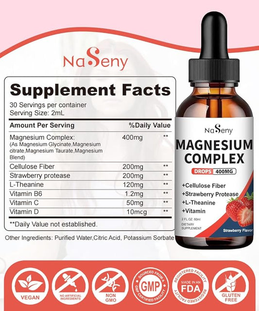 Liquid Magnesium Glycinate,Kids Magnesium Drops,400mg Liquid (2 Fl Oz/1PCS)