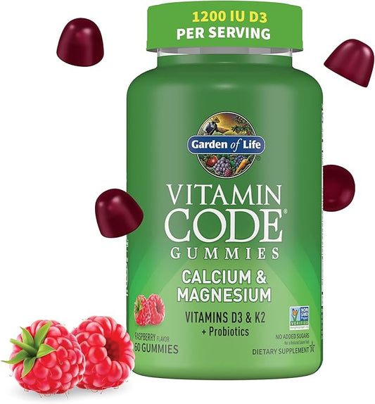 Calcium Magnesium Gummies with D3 & K2, Supports 60 Raspberry 30 Day