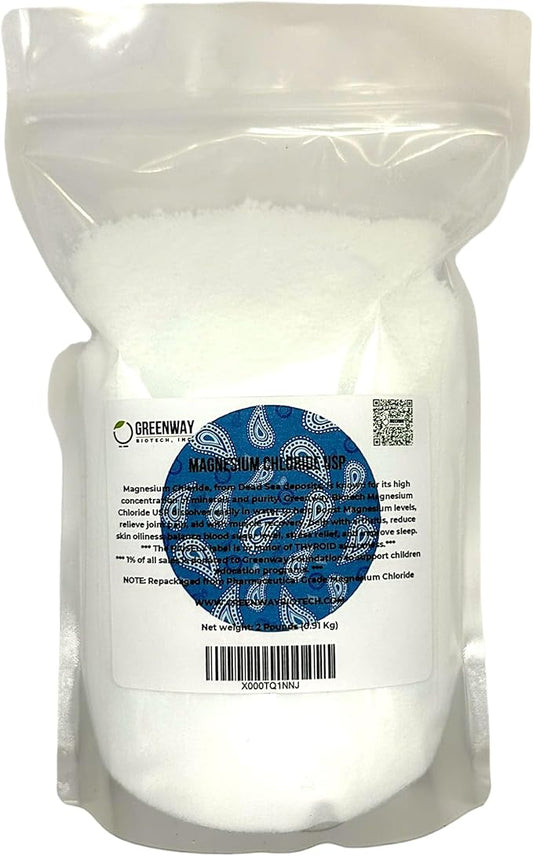 Magnesium Chloride USP (Pharmaceutical Grade) 100% Edible Cloruro de Magnesio 100% Comestible "Greenway Biotech" 2 Pounds