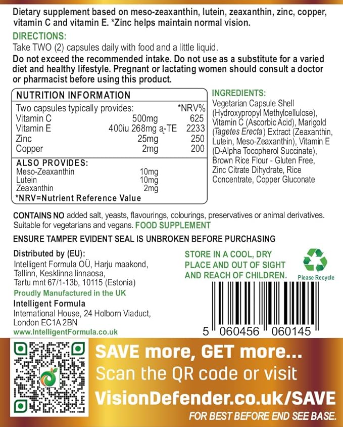 Vision Defender PLUS Eye Supplement: AREDS2 60 Easy-to-Swallow