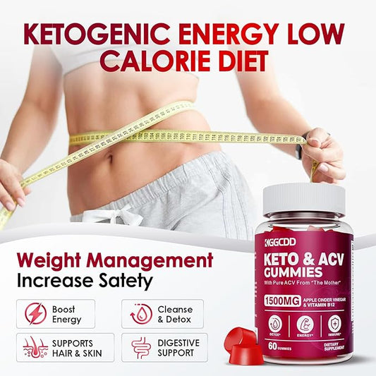 Keto ACV Gummies Advanced Weight - L0ss-,- Keto Gummy Supplement for Women and Men, with 1500MG Apple Cider Vinegar & Vitamin B12, Vegan & Non-GMO, Detox & Cleanse, Low-Carb, 60 Count