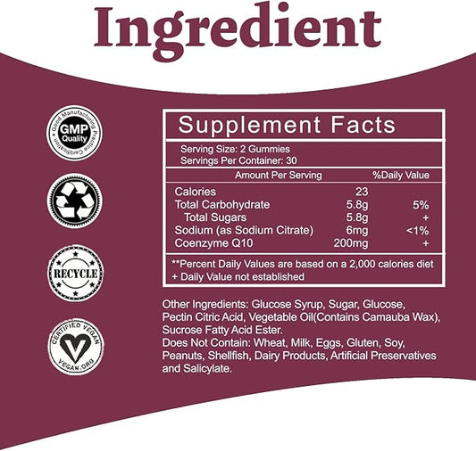 High Absorption - CoQ10 Gummies 200mg Q10 - CoQ10 Gummies 60 Count