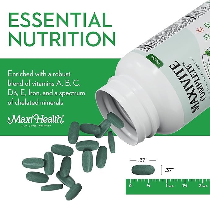 Maxi Health Complete Once Daily Vitamins for Men & Women - Multivitamin for Women & Men with Iron Vitamin A B1 B2 B3 B6 B12 C D3 E Zinc (90 Tablets)