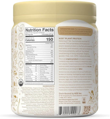 KOS Plant Based Protein Powder, Vanilla 10 Servings