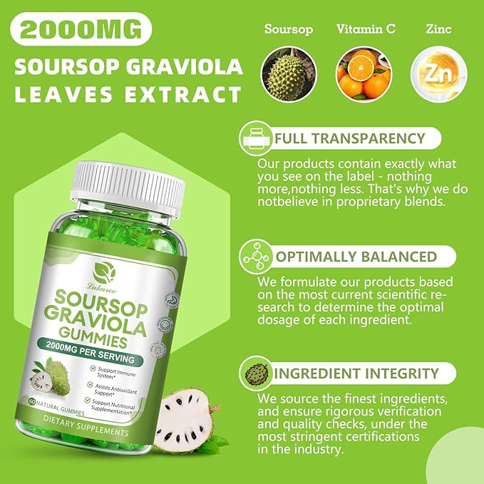 (2 Pack) Soursop Graviola Gummies 2000mg Extra 120 Gummies