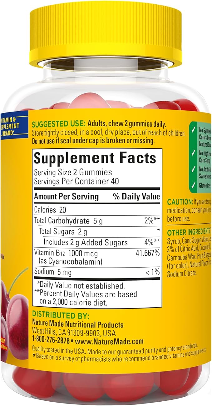 Nature Made Energy B12 1000 mcg, 80 Gummies, 40 Day