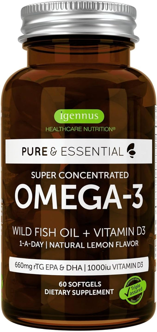 Pure & Essential Omega-3 & D3 1000iu, Fast-Acting 1-a-Day, Highly 60 Softgels