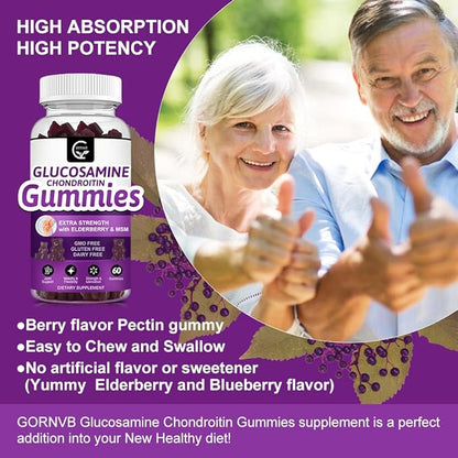 Glucosamine Chondroitin Gummies with MSM & Elderberry Extra Strength - Joint Support, Antioxidant Immune Support Supplement for Adults, Men & Women - 60 Chondroitin Gummies (2 Pack)