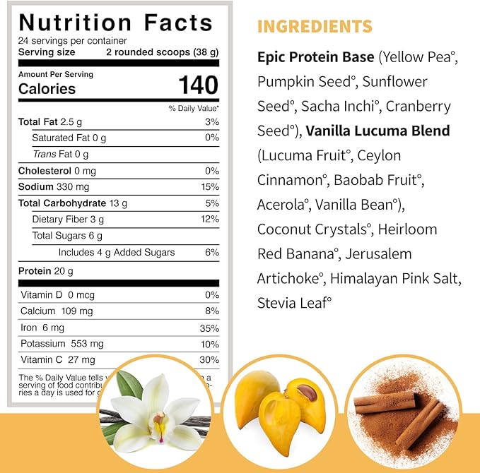 Sprout Living Epic Protein, Plant Based 20 Grams (2 Pound, 24 Servings)
