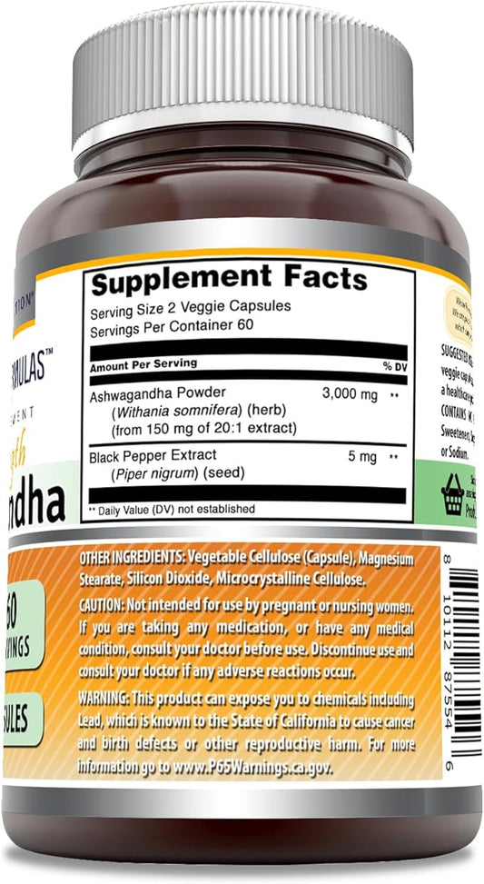 Amazing Formulas Ashwagandha Extract Supplement 3000 Mg 120 Veggie