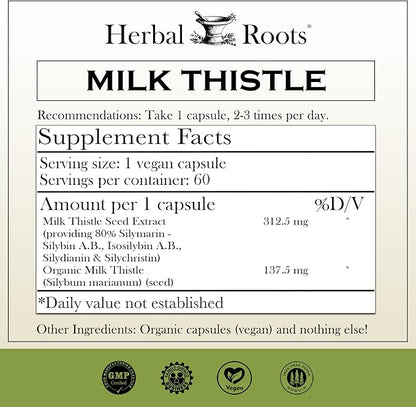Herbal Roots Milk Thistle Capsules 80% Silymarin