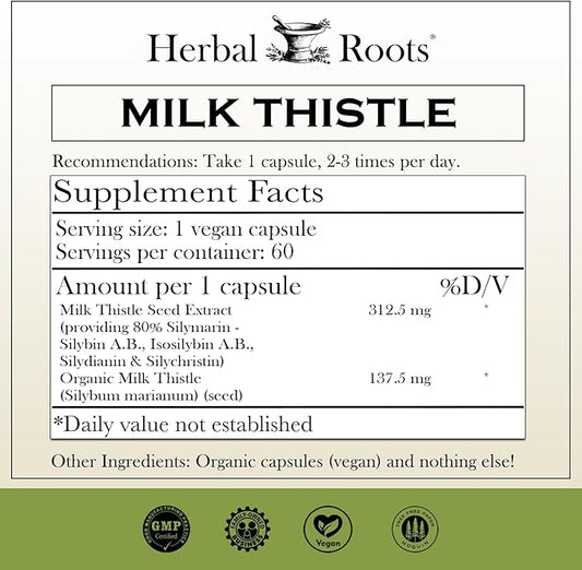 Herbal Roots Milk Thistle Capsules 80% Silymarin