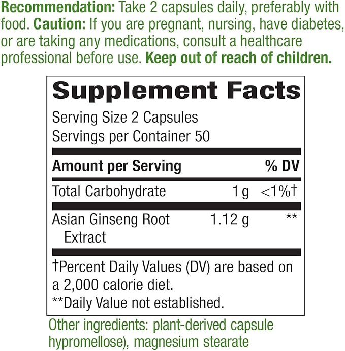 Nature's Way Premium Herbal Asian Ginseng, 1,120mg Per 100 Capsules
