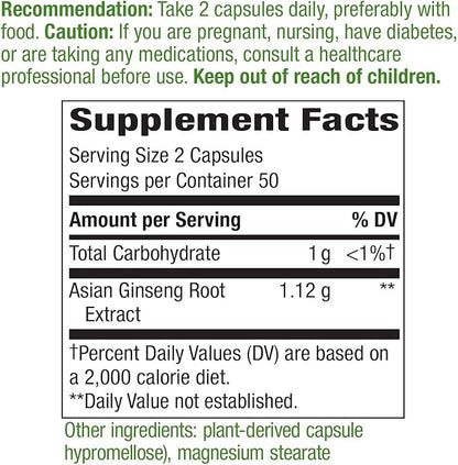 Nature's Way Premium Herbal Asian Ginseng, 1,120mg Per 100 Capsules