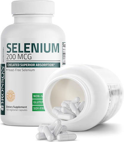 Bronson Selenium 200 mcg – Yeast Free Chelated Amino Acid Complex - Essential Trace Mineral with Superior Absorption, 100 Vegetarian Capsules